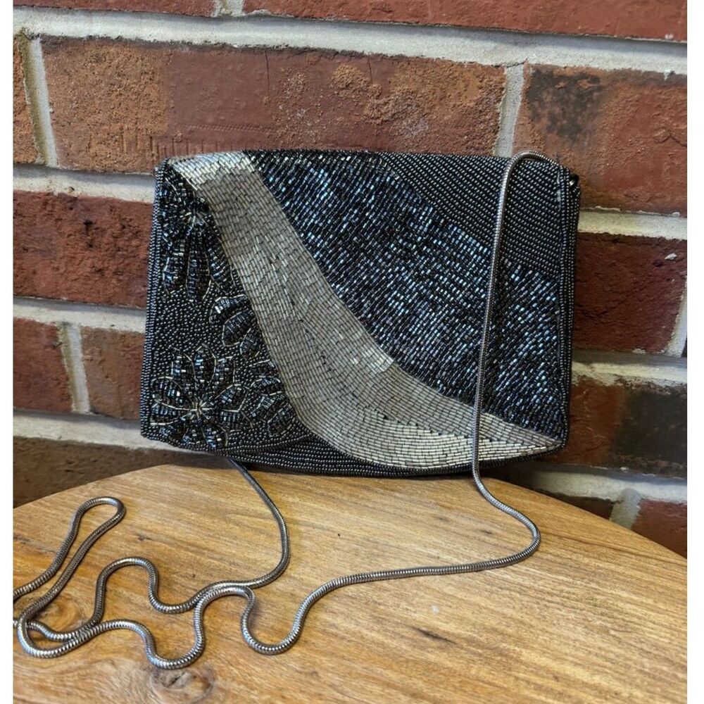 Vintage Delill Beaded Elegant Clutch Silver Chain Evening Bag
